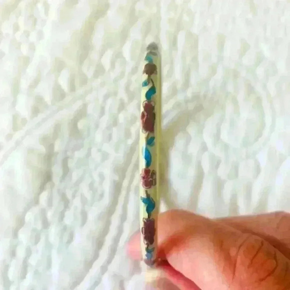 Vintage Asian Yellow Enamel w/Blue Red Gold Floral Cloisonné Bangle Bracelet - Picture 1 of 3